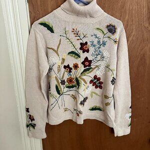 🍁Cottagecore Harvest Sweater Vintage All Points Embroidered Natural Textiles